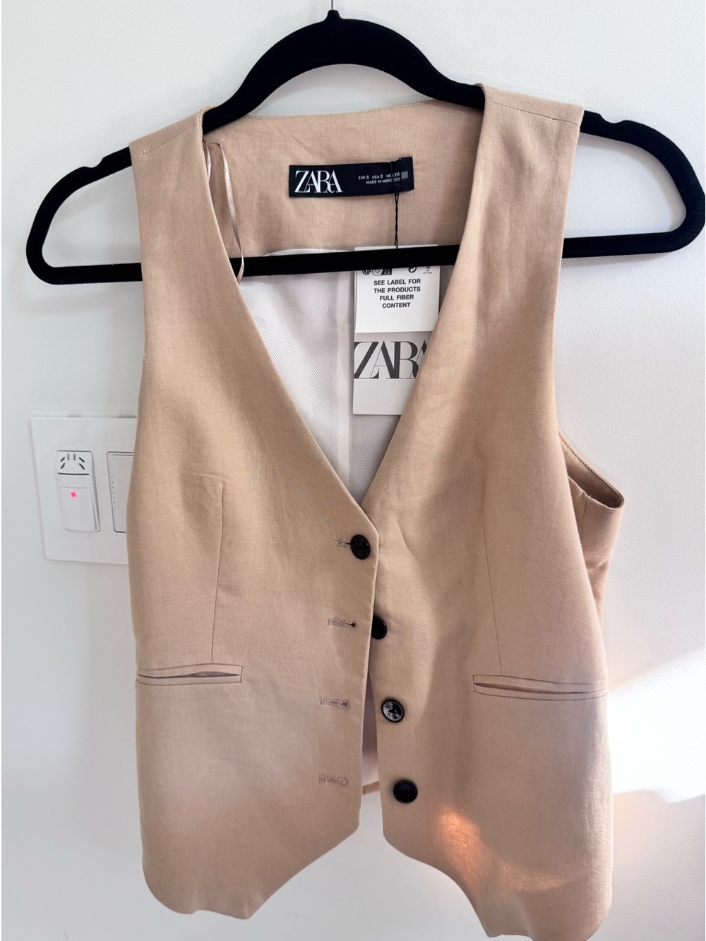 ZARA Beige Tailored Linen Vest